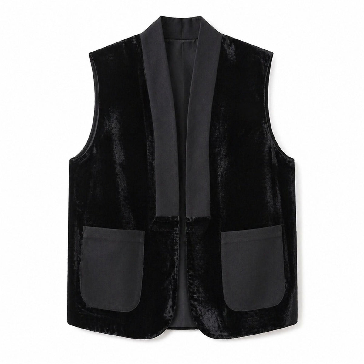 Black velvet vest with front pockets detail