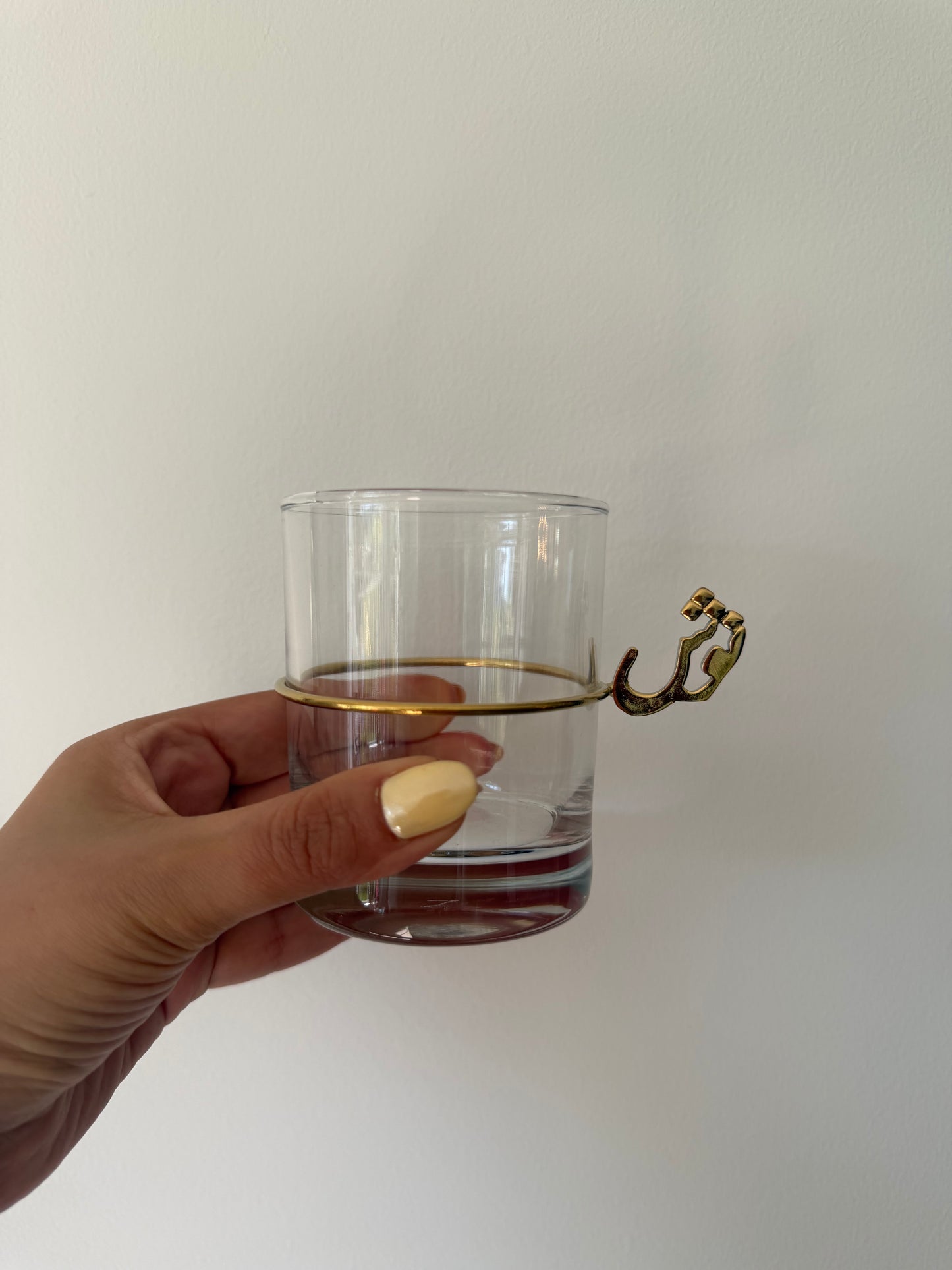 Clear Tea Glass with Gold Calligraphy Handle - Clear Glass Cup (Persian Words)