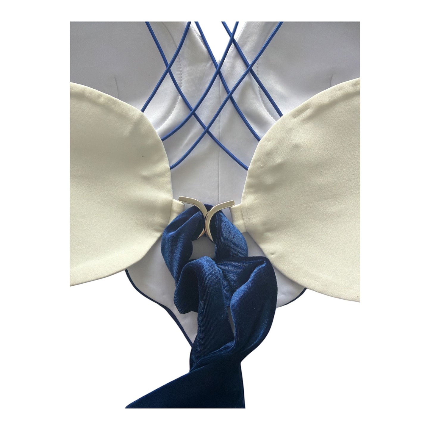White Corset Crop Top with Embroidery | Velvet Tie Back
