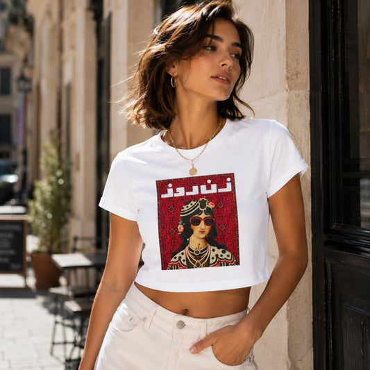 Zan Rooz Vintage Graphic Crop Top for Women – Statement Art T-Shirt