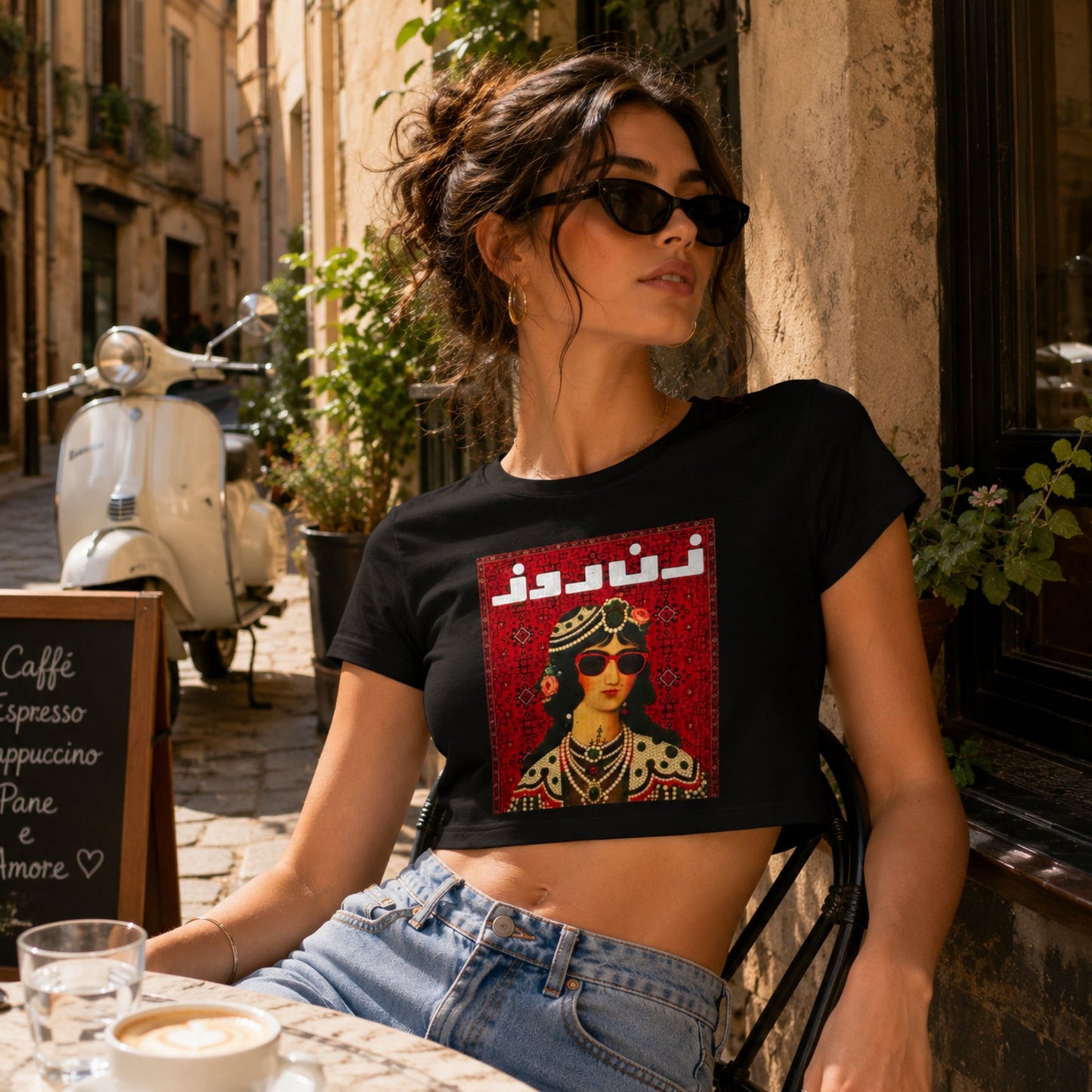 Zan Rooz Vintage Graphic Crop Top for Women – Statement Art T-Shirt