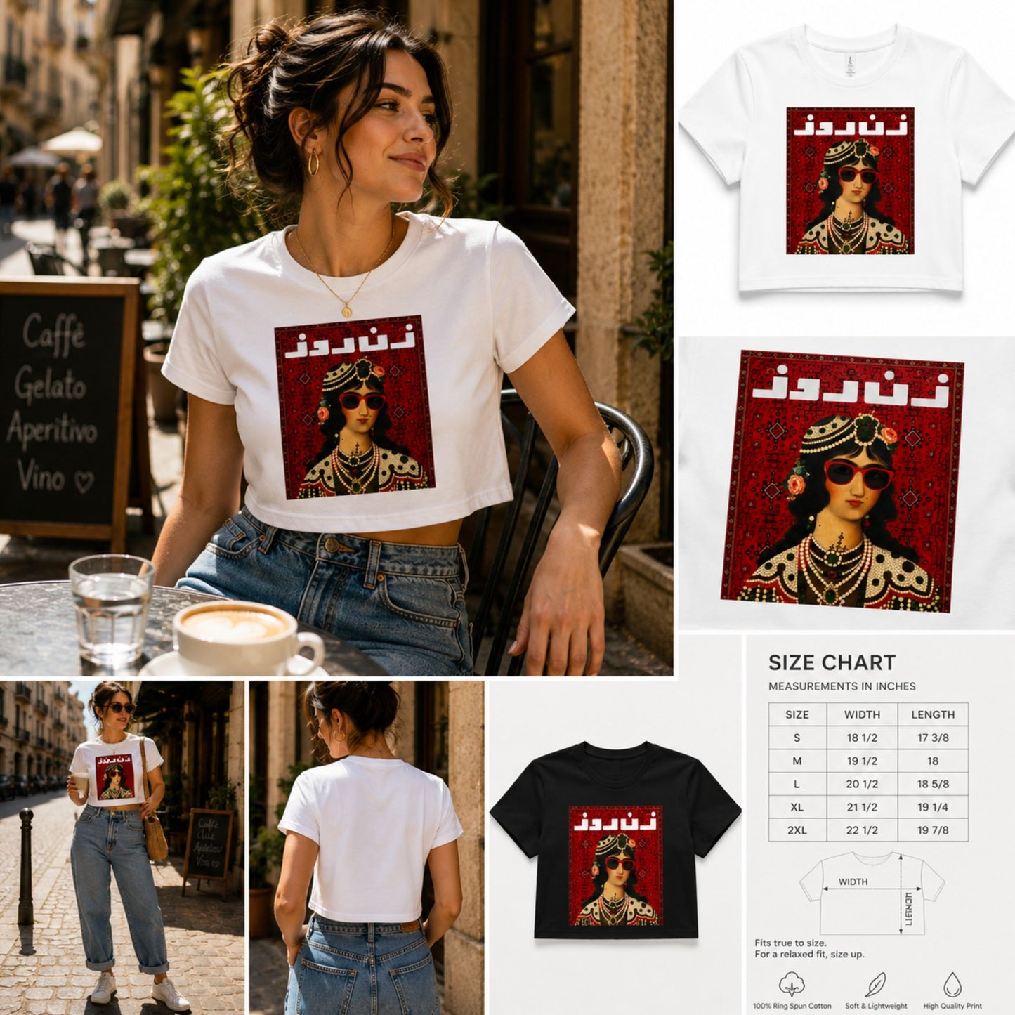 Zan Rooz Vintage Graphic Crop Top for Women – Statement Art T-Shirt