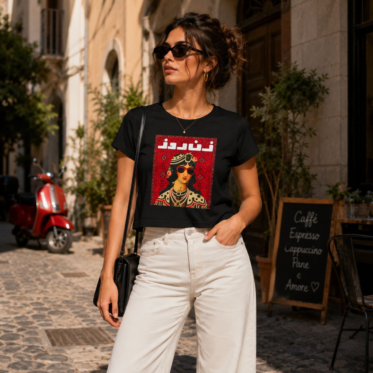 Zan Rooz Vintage Graphic Crop Top for Women – Statement Art T-Shirt