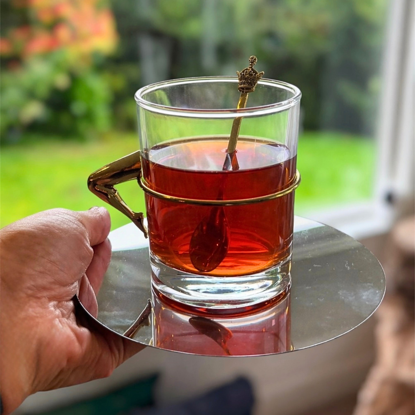 Bronze Leg Handle Tea Glass - Modern Artistic Drinkware