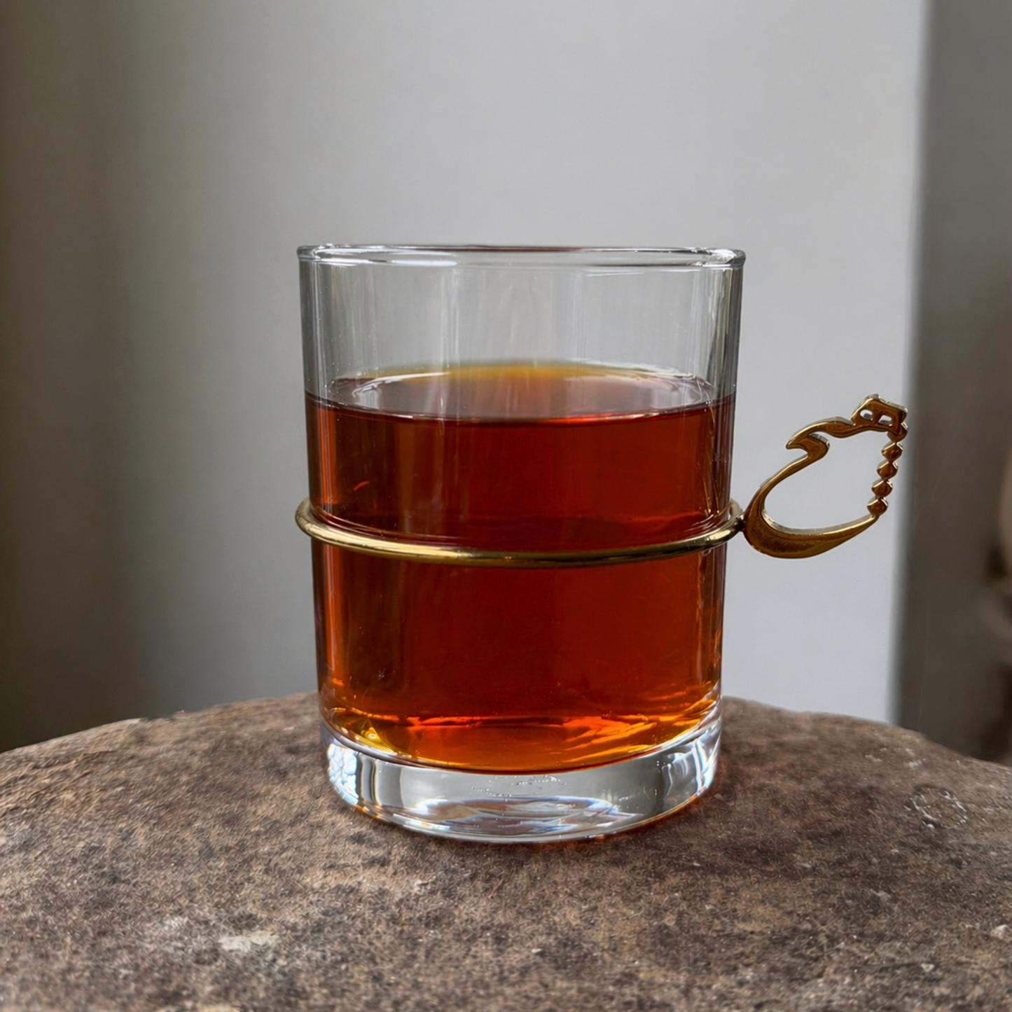 Clear Tea Glass with Gold Calligraphy Handle - Clear Glass Cup (Persian Words)