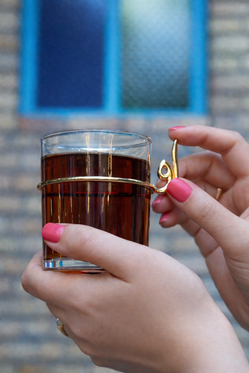 Clear Tea Glass with Gold Calligraphy Handle - Clear Glass Cup (Persian Words)