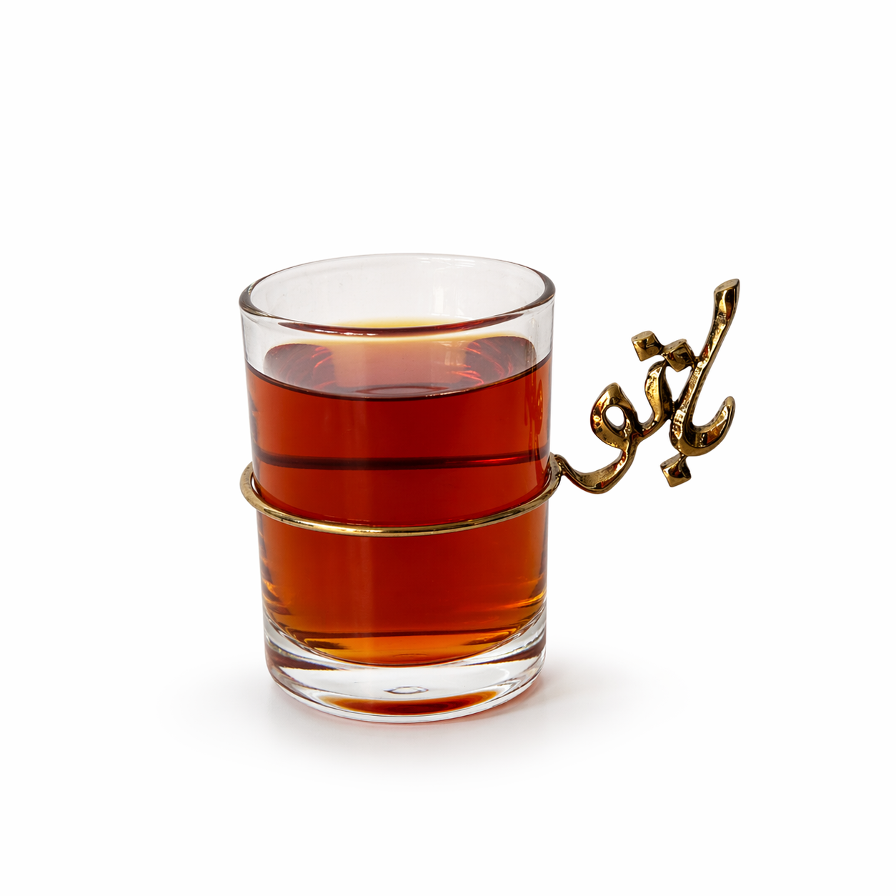 Clear Tea Glass with Gold Calligraphy Handle - Clear Glass Cup (Persian Words)