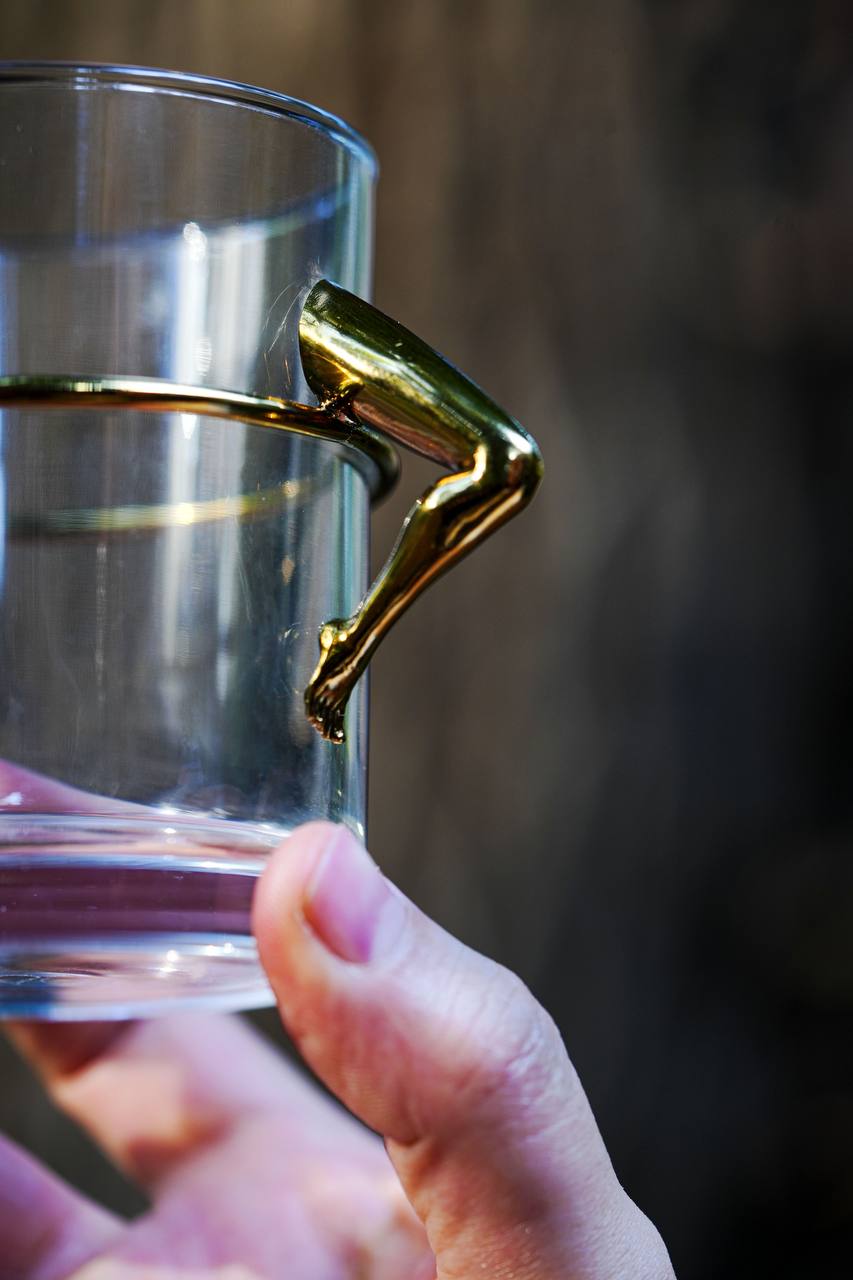 Bronze Leg Handle Tea Glass - Modern Artistic Drinkware