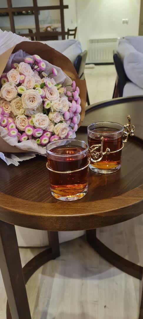 Clear Tea Glass with Gold Calligraphy Handle - Clear Glass Cup (Persian Words)