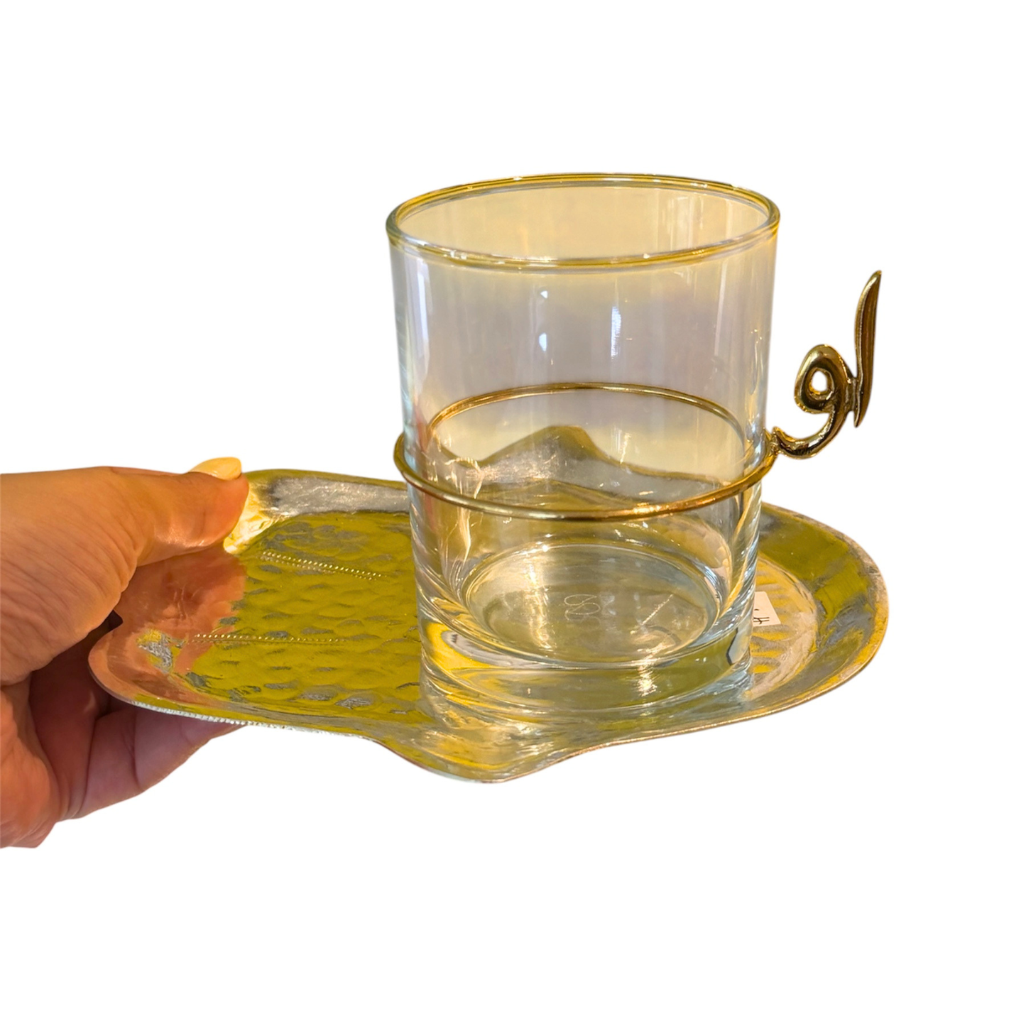 Clear Tea Glass with Gold Calligraphy Handle - Clear Glass Cup (Persian Words)