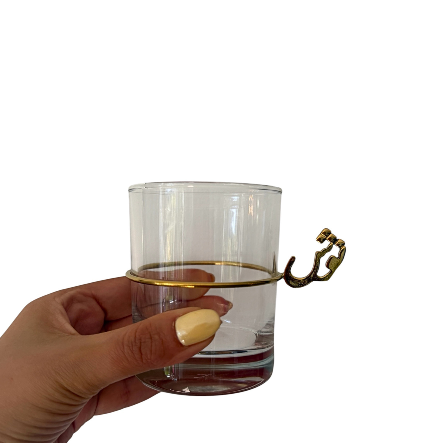 Clear Tea Glass with Gold Calligraphy Handle - Clear Glass Cup (Persian Words)