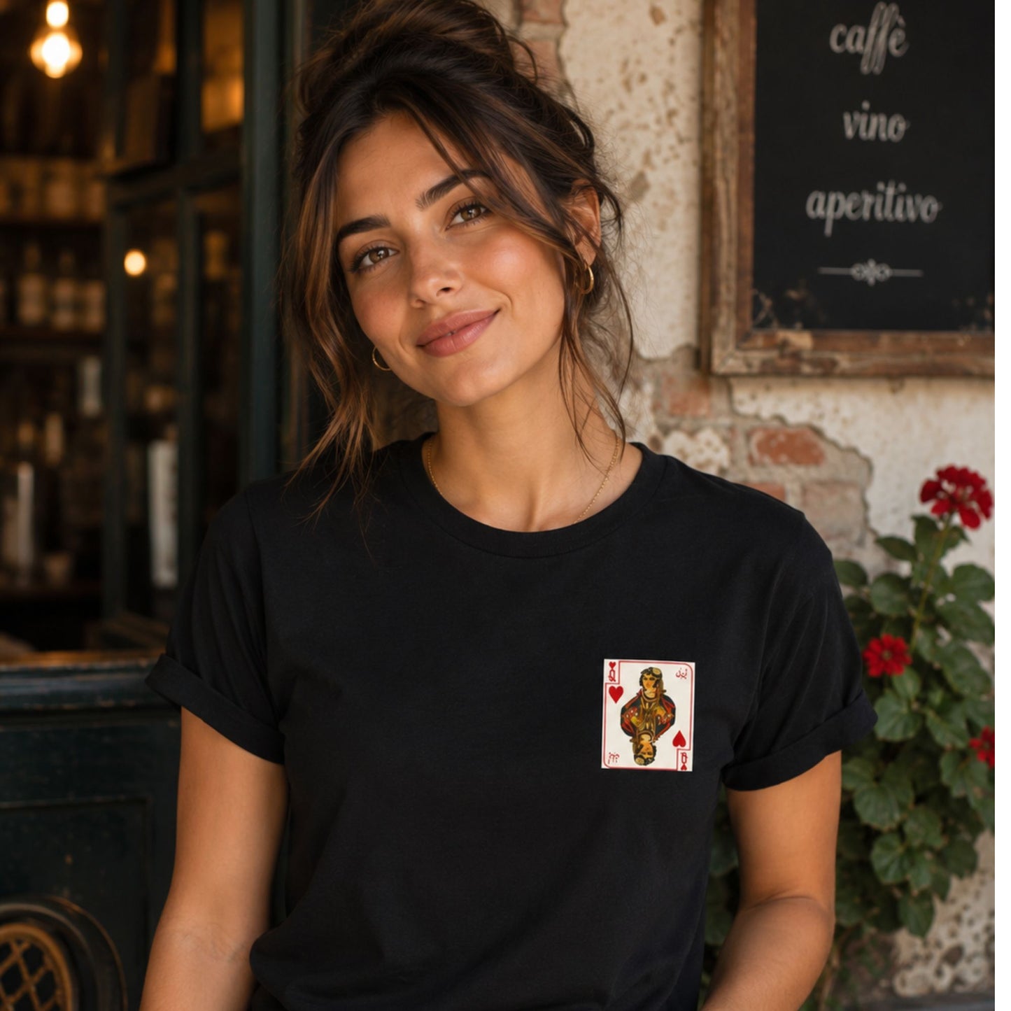 Queen of Hearts Graphic T-Shirt | Persian Bibi Playing Cards | Unisex Tee