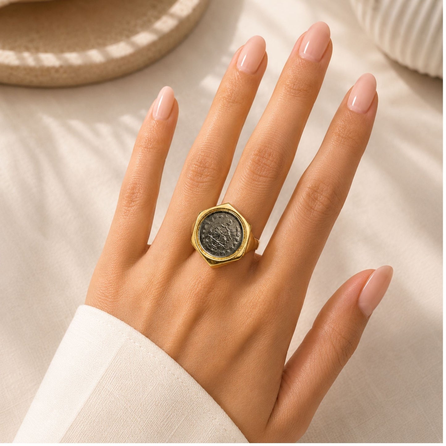 Vintage gold persian coin ring 