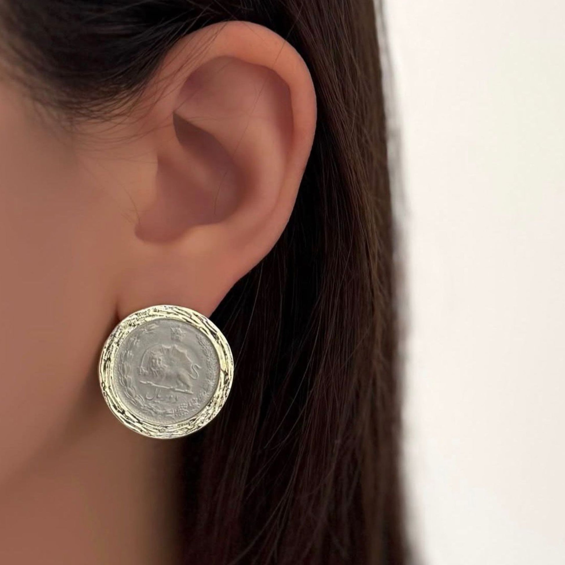 Persian-inspired coin statement earrings in elegant neutral styling