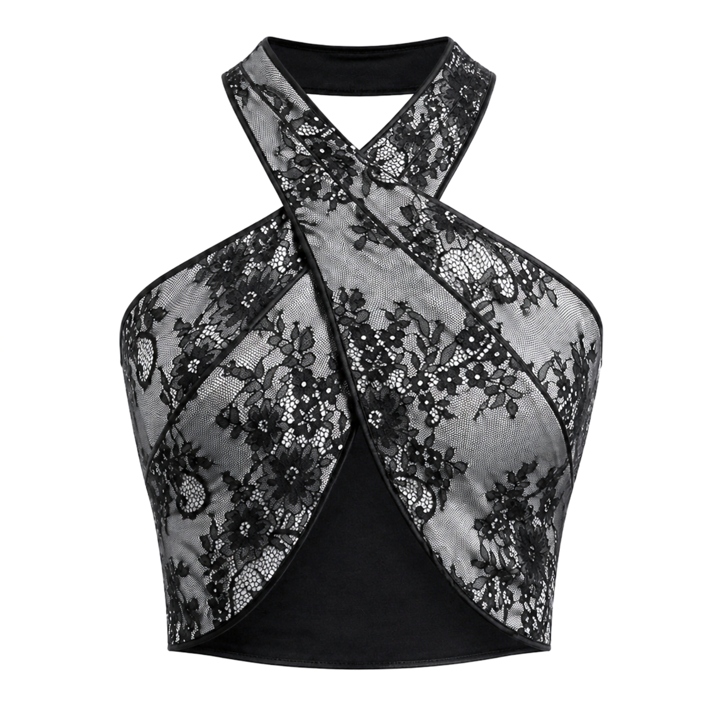 Front of the black lace crop top 
