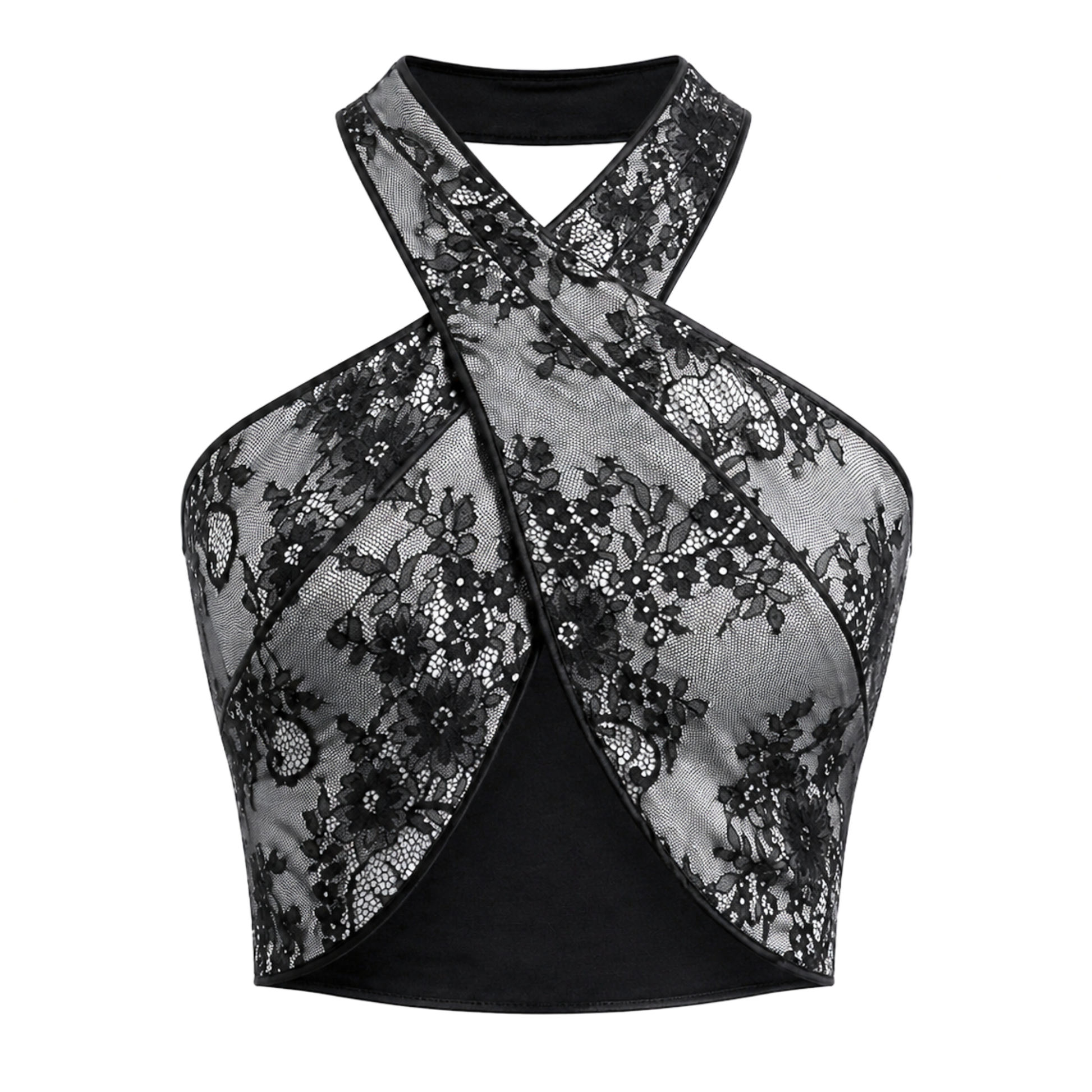 Front of the black lace crop top 