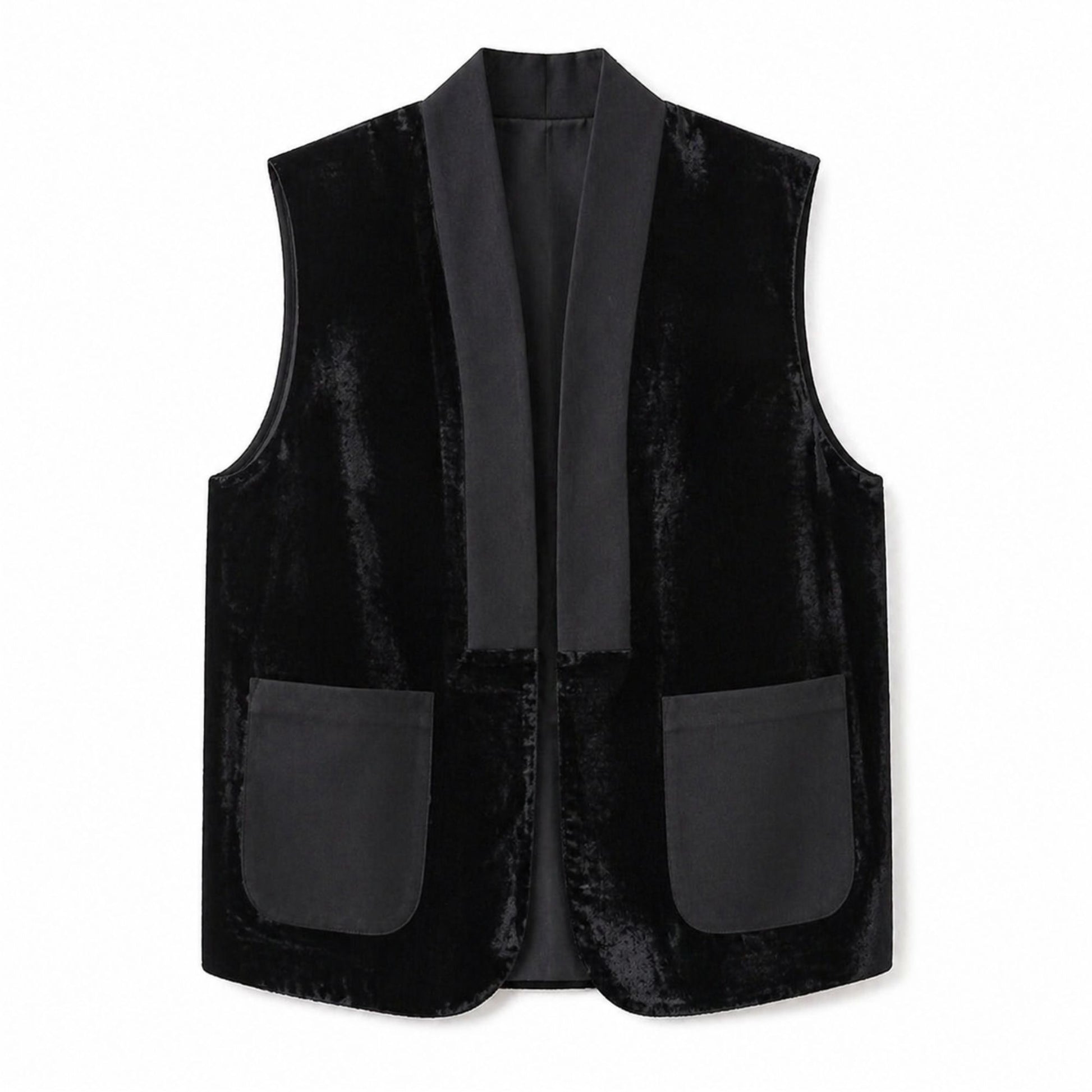 Black velvet vest with front pockets detail