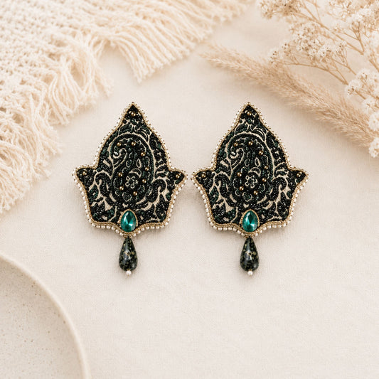 Beautiful termeh fabric and blue stone earrings