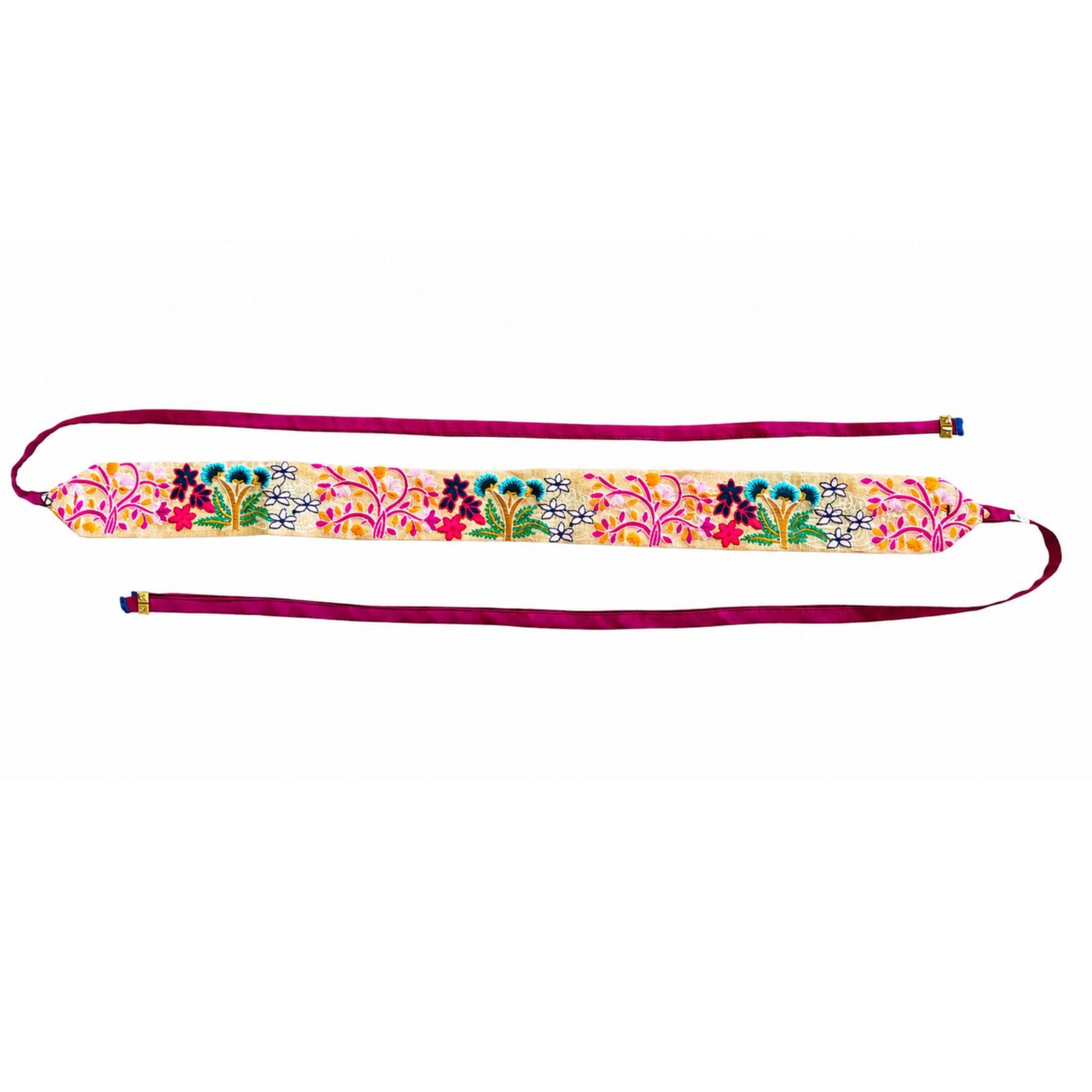 floral pattern fabric belt with tie back