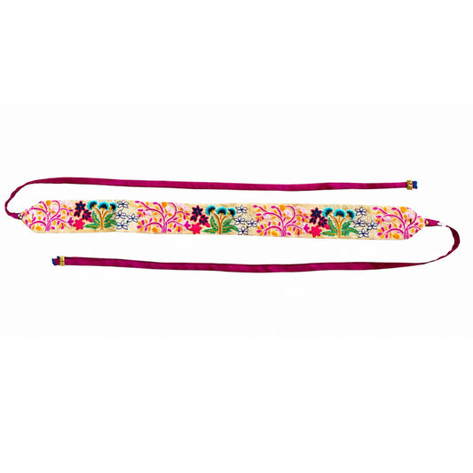 floral pattern fabric belt with tie back