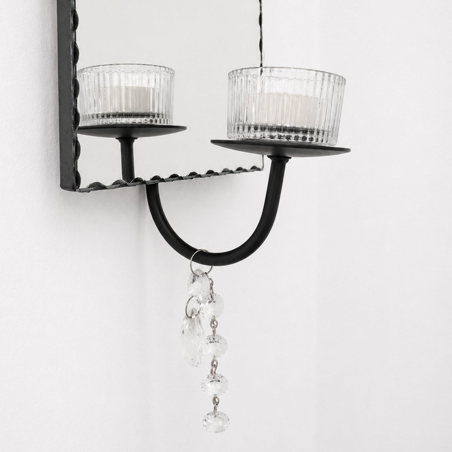 Venetian mirror candle holder with crystal accent