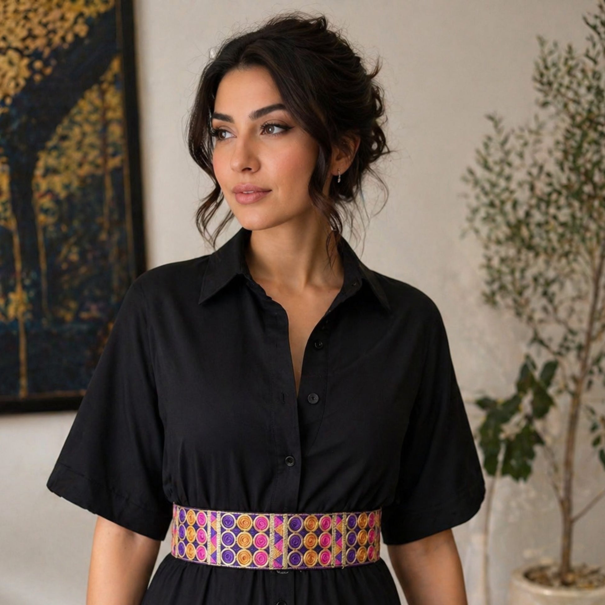 colorful fabric belt with tie back