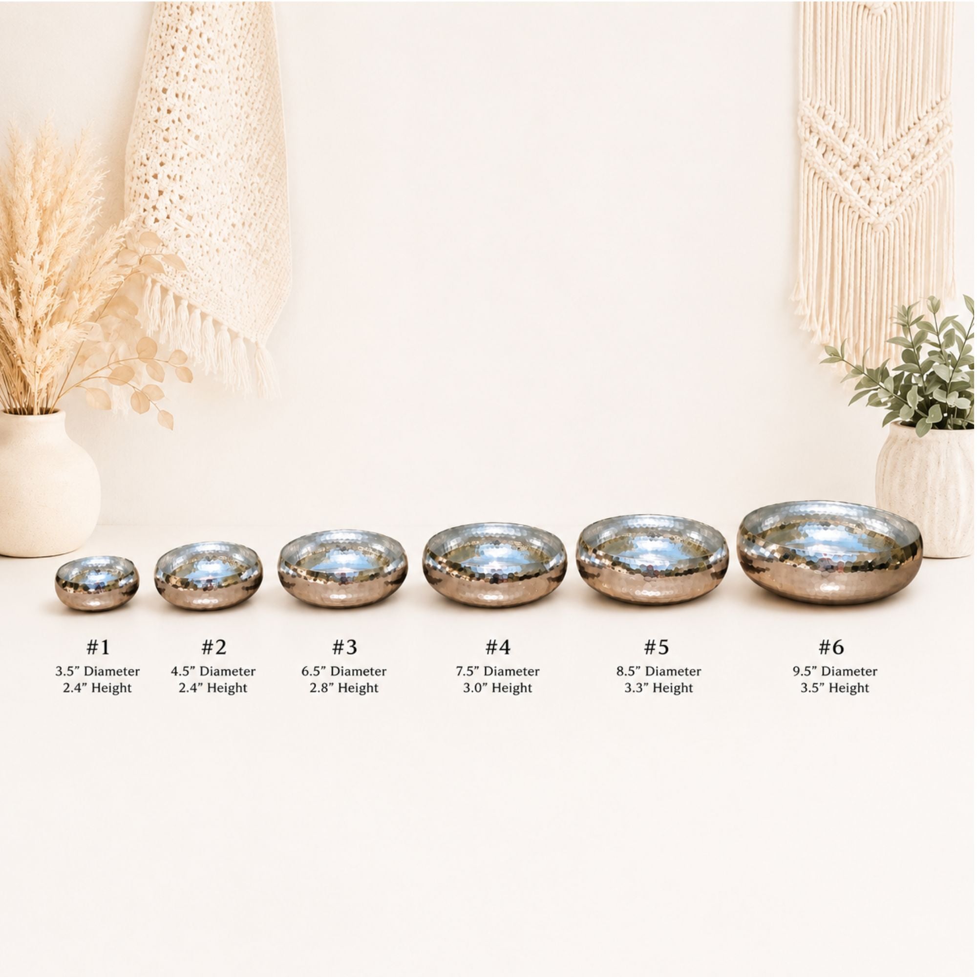 Handcrafted copper bowls, hand hammered in 6 variants