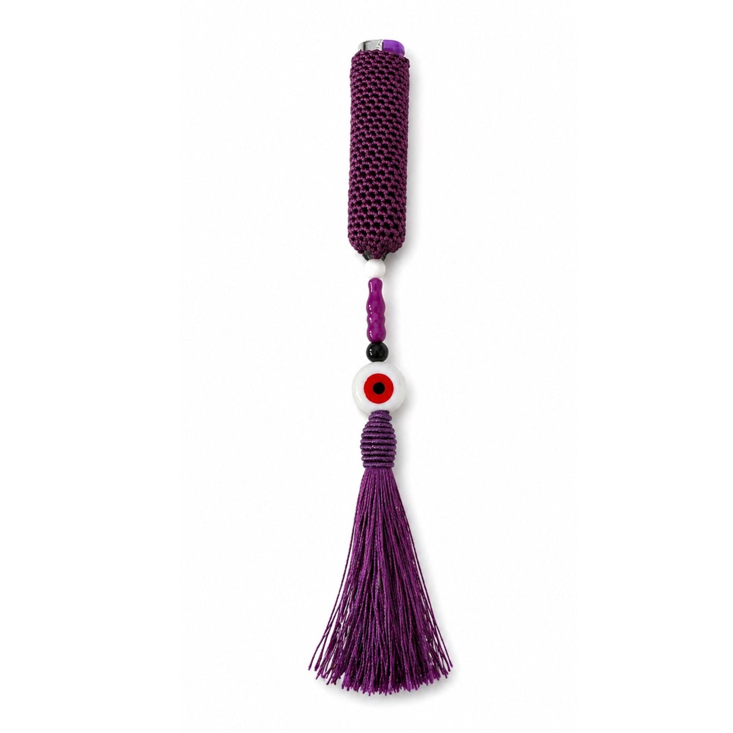 Handwoven cover in purple color and evil eye bead design