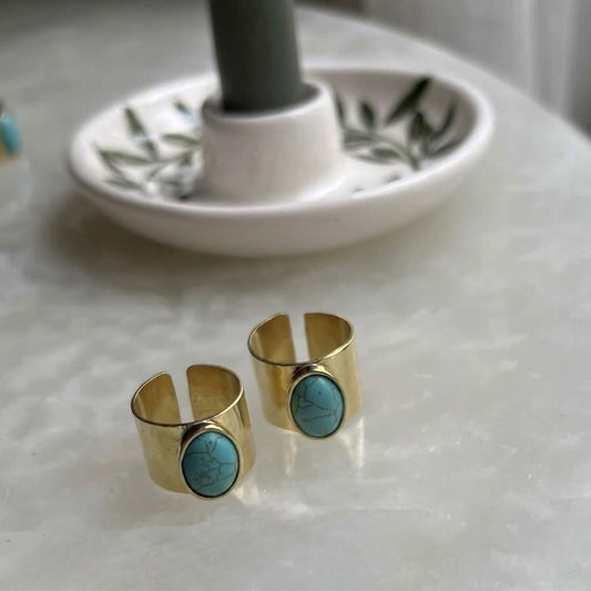 Turquoise Statement Ring - Gold Tone Fashion Jewelry