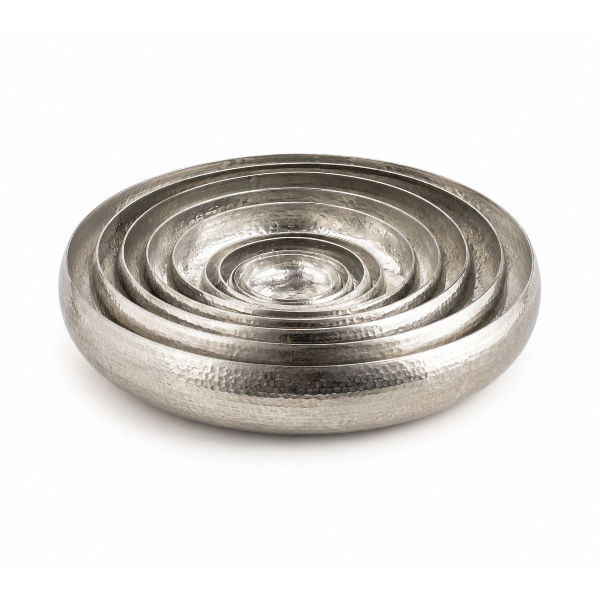 Available sizes chart for handcrafted hammered white copper bowls.