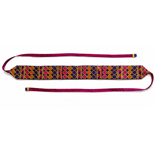 embroidered belt with purple, gold and pink accent
