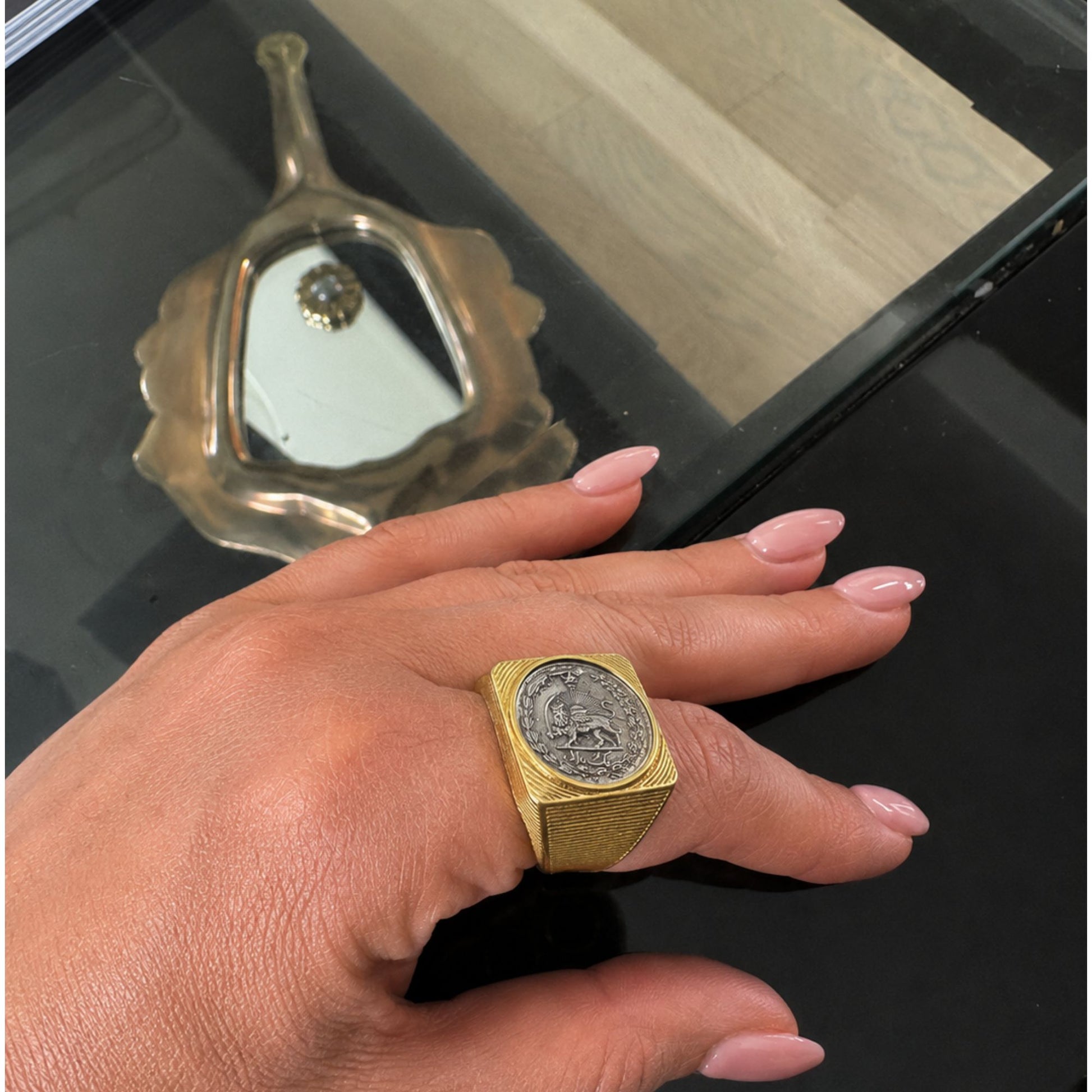 Lion and sun square shape ring