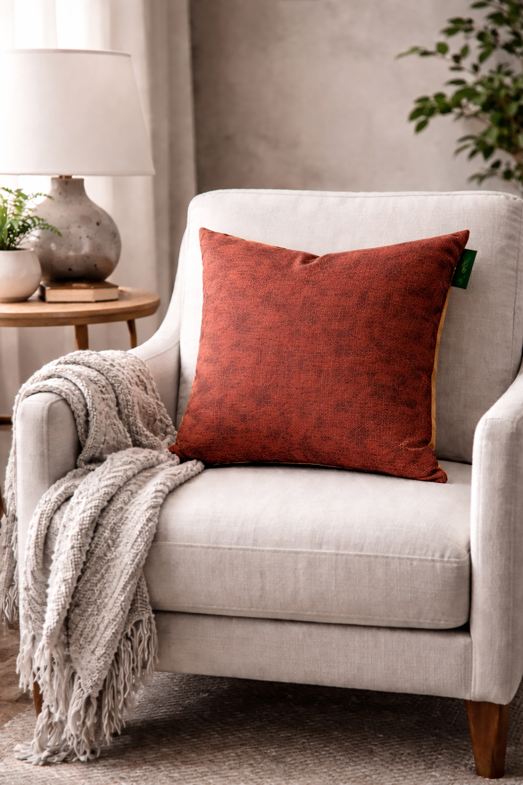 back of the coin pillow in a solid orange red color