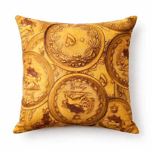 pahlavi coin pillow cushion persian heritage luxury throw pillow mehr gallery