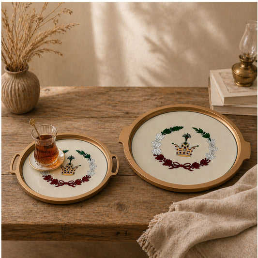 mirror tray with hand painted pahlavi crown in 2 sizes