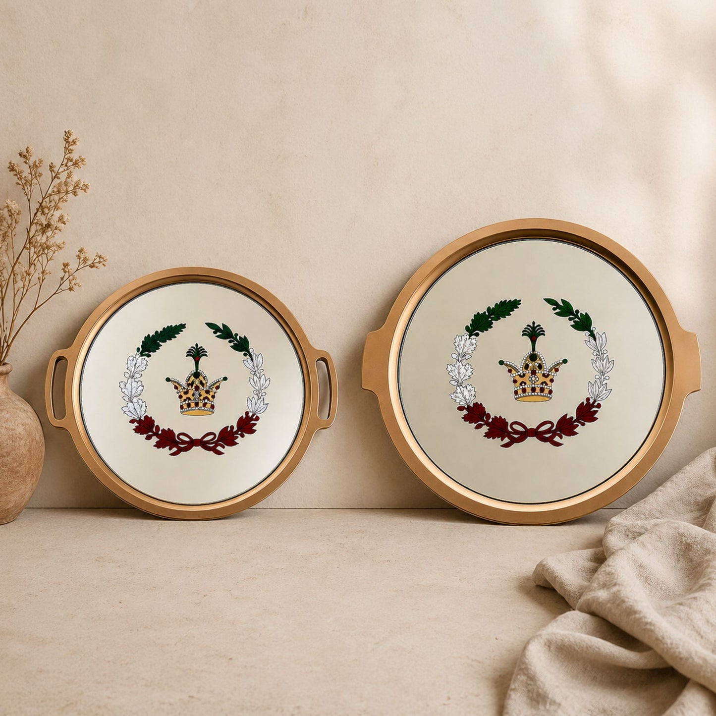 handpainted crown on mirror can be used a tray or just decorative