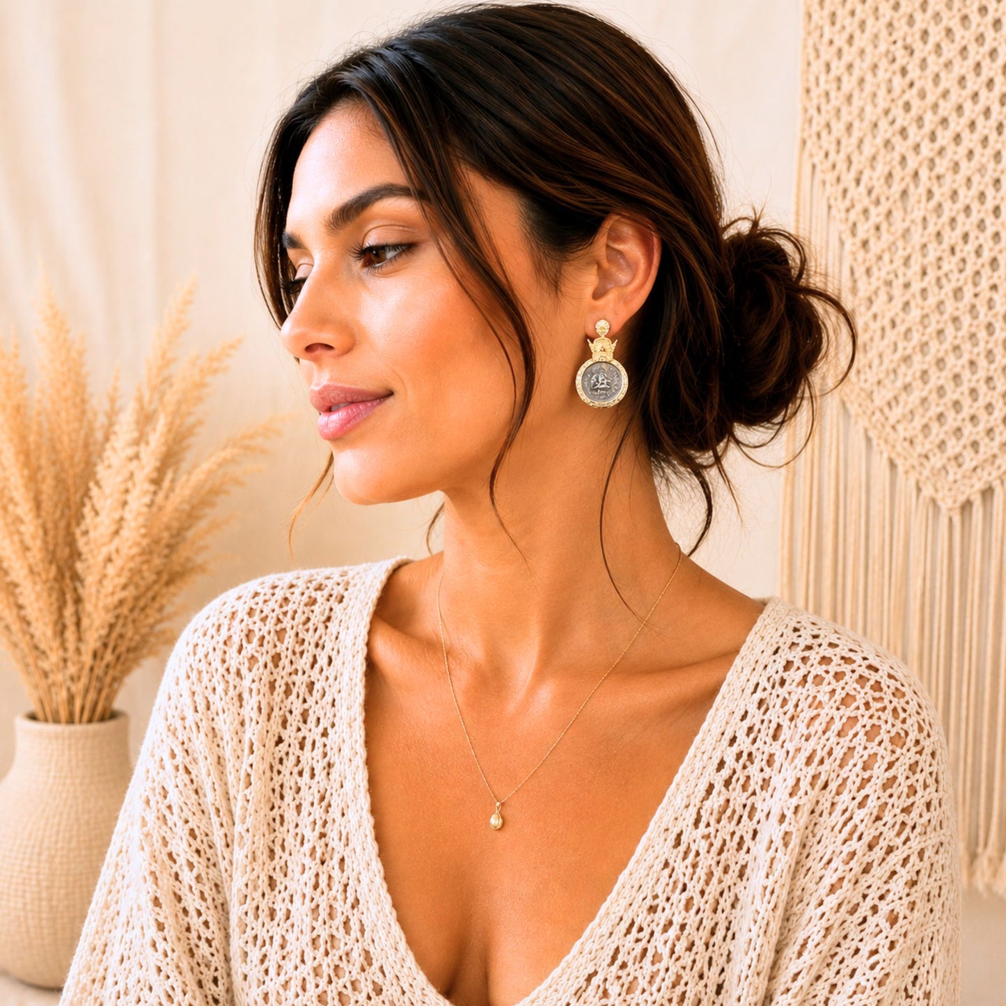 Pahlavi era vintage crown statement earrings