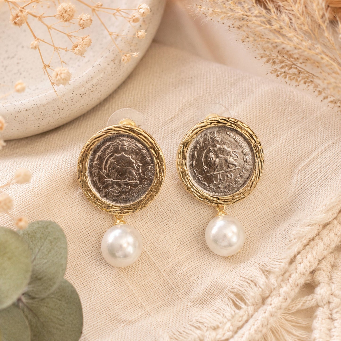 Pahlavi Persian Coin Statement Earrings