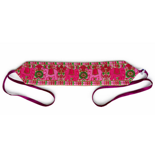 pink elephant fabric belt with pink tie back