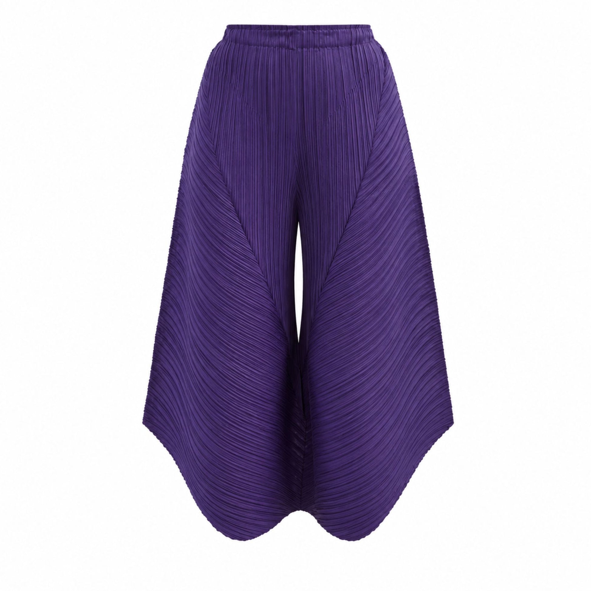 Purple pleated pants on a white background