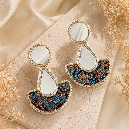 lightweight persian termeh fabric earrings with mirror detail