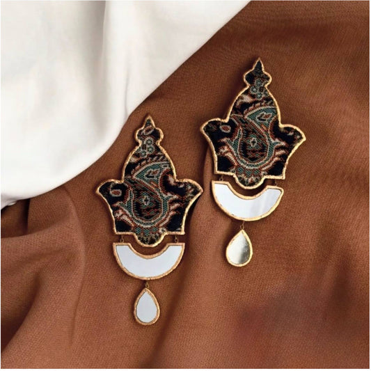 Persian style earrings with termeh fabric and mirror accent