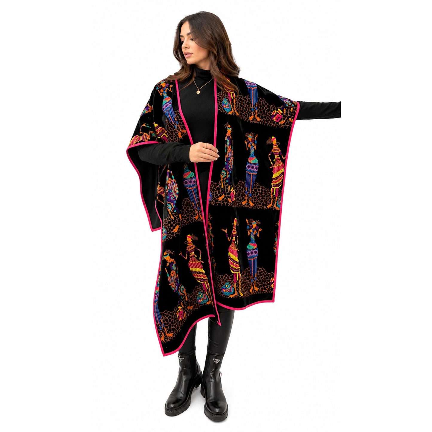 black velvet pncho with colorful embroidery