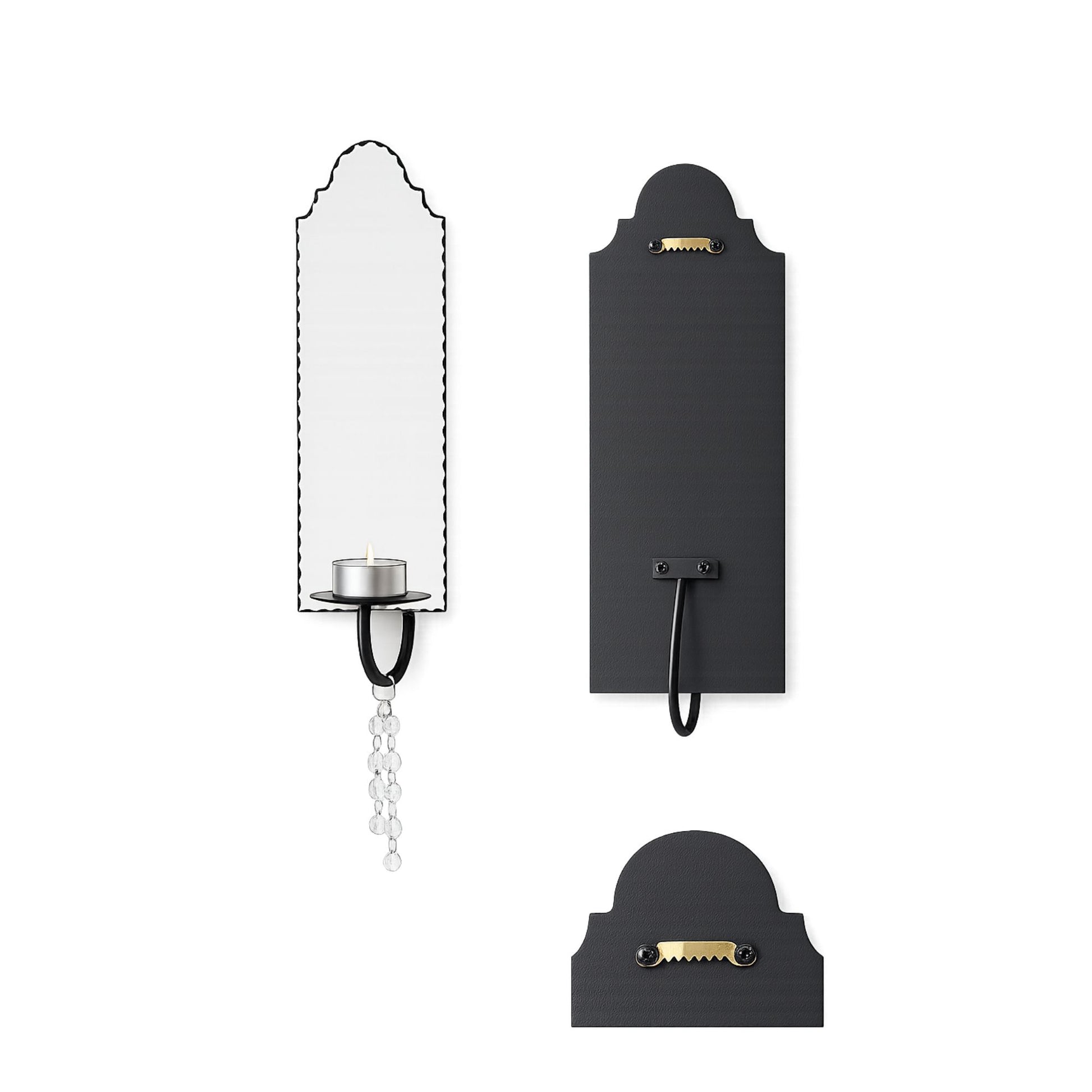 venetian mirror wall-mounted candle holder and hooks, front and back