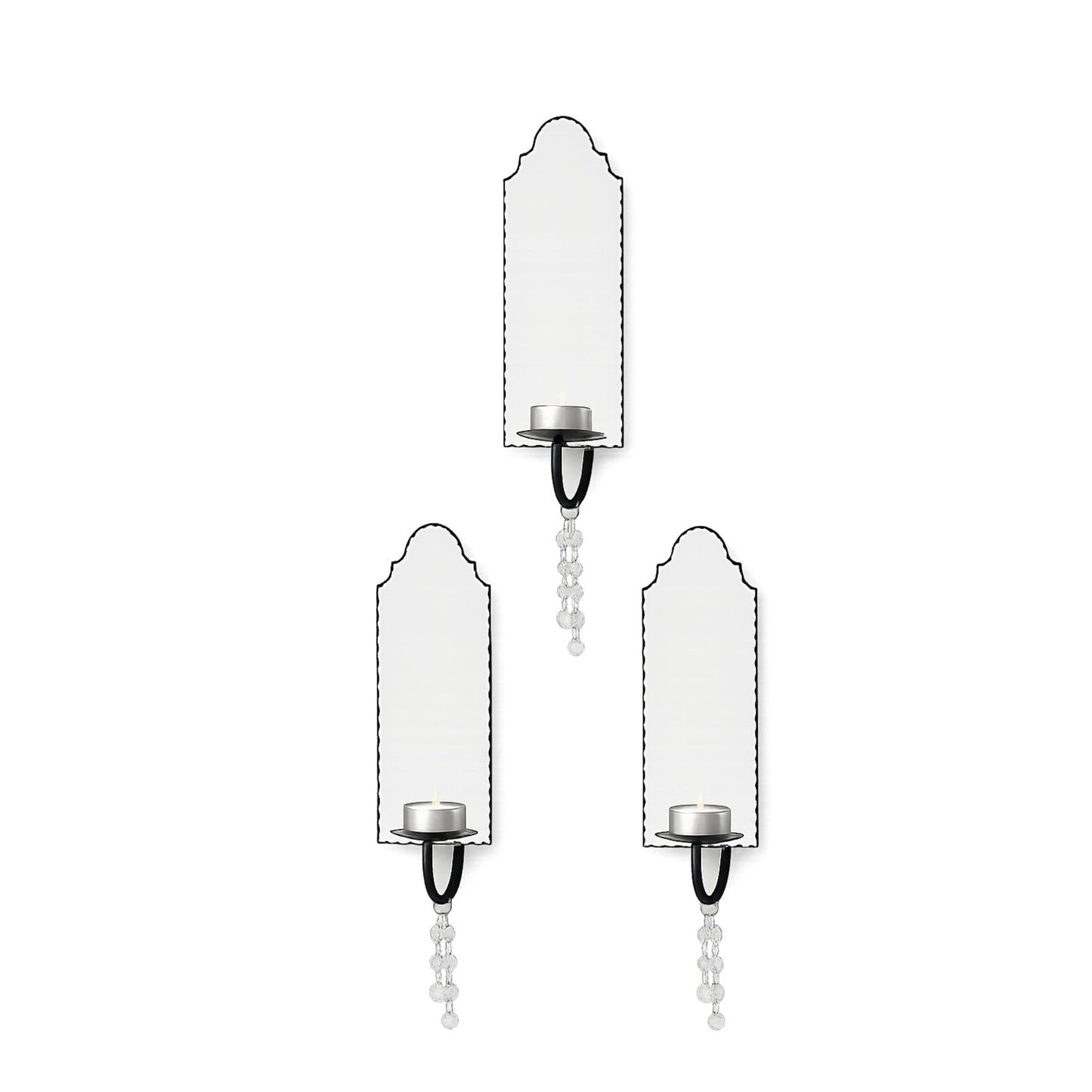 Set of three venetian mirror candle holder wall sconces 
