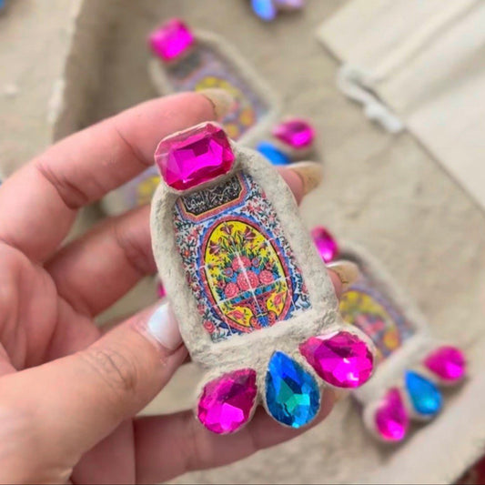 unique lightweight statement earrings Persian art inspired with jewel accents