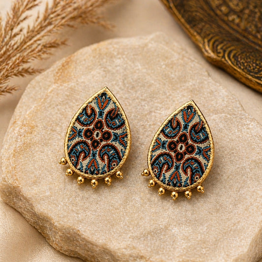 teardrop handmade termeh earrings persian fabric lightweight gold frame statement jewelry